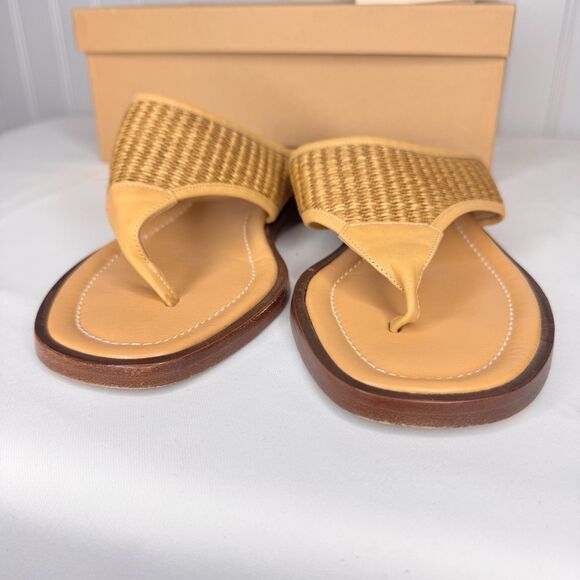 Coach Sz 7.5B Woven Square Toe Thong Sandals Nadya Des Desert Brown Leather J375 - Picture 4 of 12